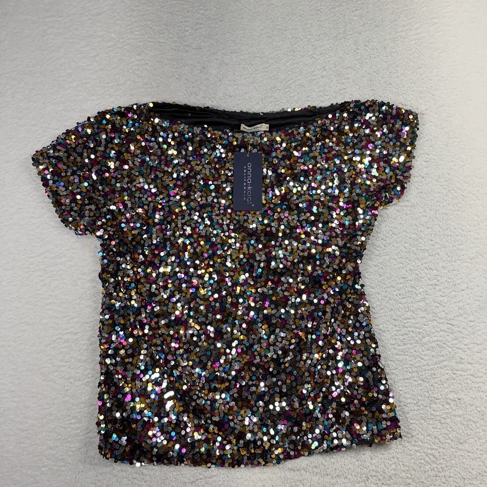 Anna-Kaci California Sparkle & Shine Sequin Top Medium Party Asymmetrical NWT